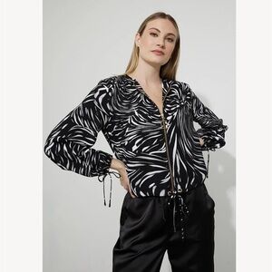 Joseph Ribkoff Black & White Animal Print Front Zip Jacket Size 8